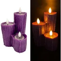 Online-Fuchs LED-Kerze 3 verschmolzene LED-Kerzen mit 6-Stunden Timer & Wachstropfen (Schwarz, Lila & Orange, Kaminkerzen), realistische Kerzenflamme mit Wachsspiegel