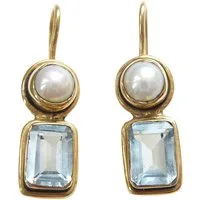 Mugello Paar Ohrhänger Dante Topas Süßwasserperle funkelnd Geschenk Geburtstag, Handarbeit aus kleiner florentinischen Manufaktur, Vintageschmuck