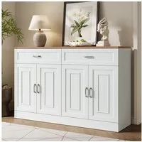 Merax Sideboard mit Soft-Close-System & natürlicher Holzmaserung (1 St., 120×35×80,5 cm), Kommode mit 4 Türen, 2 Schubladen & verstellbaren Einlegeböden