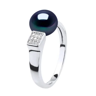Ring Verstellbarer Süßwasserperlenschmuck 9-10mm Schwarz 925