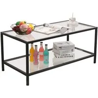 Mein-Regal Wohnzimmertisch GLASGOW, Schwarz, Wohnzimmertisch Metallgestell Couchtisch mit zwei Glasplatten