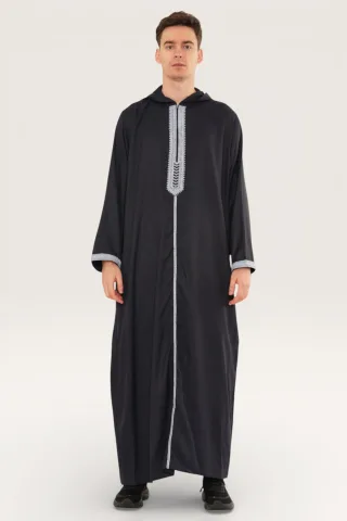 Marokkanische Thobe-Robe für Herren, Eid, grau, mit Kapuze, Djellaba, Ramadan, Jubba – HM3