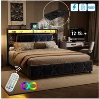 Gdood Polsterbett Stauraumbett Doppelbett LED (1-tlg., Ausgestattet mit hydraulischem Bettkasten), Mit LED-Beleuchtung, Kopfteil mit Stauraum, Lattenrost, 140x200 cm