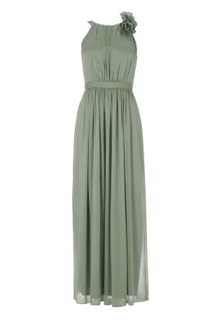 SWING - Abendkleid aus Crinkle Chiffon mit dekorativer Blüte eucalyptus green - Gr. - 44