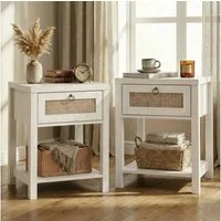 VOWNER Nachttisch Set 2er, Landhausstil Beistelltisch mit Schublade und Ablage (2-St), Böhmischer Sideboard für Schlafzimmer, Wohnzimmer