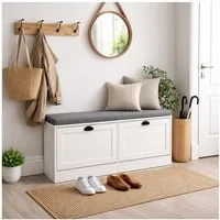 HTI-Living Schuhschrank Thekla 2 Klappen 105 cm Weiß mit Sitzkissen (1 Stück, 1-St., 1 Schuhschrank) Schuhkipper