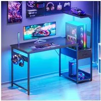 ODK Gamingtisch mit LED-Beleuchtung, Regal & Schublade in Carbon-Optik (1-St), 120 cm Computertisch & Schreibtisch