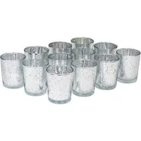 Kamelio Teelichthalter 12er Set Teelichtgläser silber Windlicht Tischdeko Glas (12 St., 12)