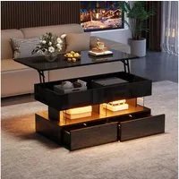 Merax Couchtisch anhebbarer Sofatisch mit LED-Beleuchtung (1-St., 120 x 50 x 46 cm), Wohnzimmertisch mit 2 Schubladen, Ablagefach & verstecktem Stauraum