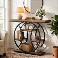 Tribesigns Konsolentisch 4-stufiger Flurtisch mit rundem Metallrahmen, industrie-Sofatisch (105 x 35 x 85 cm), mit Ablageflächen, schmaler Holztisch für Eingangsbereich & Wohnzimmer