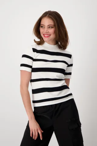 monari - Kurzarm Pullover off-white ringel - Gr. - 36