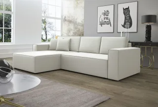 Ecksofa Schlafsofa Sofa CONOR Kunstleder Weiss Ottomane Links