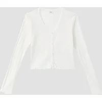 s.Oliver Langarmshirt T-Shirt Kurze Ajour-Strickjacke mit Zierknopfleiste