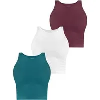 Janice Kurzarmshirt 3 x Damen crop Top hochgeschlossen Niah Kurzes Tanktop aus Baumwolle