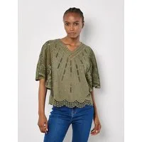 Apricot Shirtbluse Baumwoll-Mesh-Top mit Stickerei