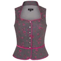 Ramona Lippert Trachtenbluse Mieder Kassandra dunkelgrau mit pinken Rosen Knöpfe Gr. 34-50