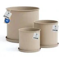 LIVLIG Pflanzkübel Blumentopf mit Untersetzer groß draußen, Übertopf für Pflanzen (3er-Set), Ø 25 cm, 30 cm & 40 cm