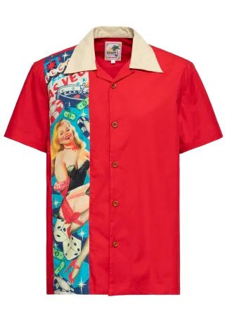 King Kerosin Herren Panel Hemd Pin-Up Las Vegas rot