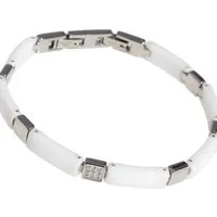 ELLAWIL Gliederarmband Klassisches Basic Gliederarmband aus Edelstahl und Keramik Weiß/Silber (Edelstahl/Keramik, Armbandlänge 20 cm), inklusive Geschenkschachtel