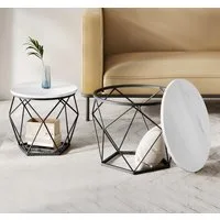 VASAGLE Couchtisch rund, Wohnzimmertisch, modern, Satztisch, Metall (2er Set, inkl. Zubehörpaket & Anleitung, Holz), Beistelltisch, abnehmbare Tischplatte, Ø50x40cm+Ø40x36cm