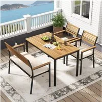 COSTWAY Garten-Essgruppe, (4-tlg), 4 Personen 120x70cm Gartentisch mit Schirmloch, Sitzbank, 2 Stühle