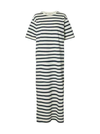 Selected - Gestreiftes T-Shirt-Kleid in Maxilänge mit kurzen Ärmeln blau - Gr. - XS