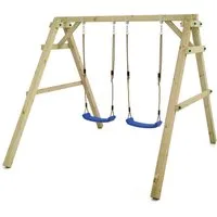 Wickey Doppelschaukel Sky Dancer Prime - Kinderschaukel mit Holzgestell & 2 Sitzen, (Gartenschaukel - Kompakte Maße – passt in viele Gärten, Fördert Motorik & Teamspiel - Ideal für kreative & aktive Spielideen), Massives, wetterfestes Holzgestell mit