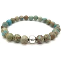 NAHLE Perlenarmband Variscit mit 925 Silberperle Naturstein Armband (inkl. Schmuckbox), dehnbar - mit 925 Silberperle - in vielen Größen erhältlich