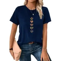 PYLIKE Kurzarmbluse Damen Casual Kurzarmshirt mit Doodle-Herz Druck bequemes t shirt