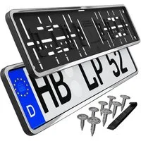 L & P Car Design Kennzeichenhalter für Auto mit umlaufendem Rahmen in Chrom, (2 Stück)