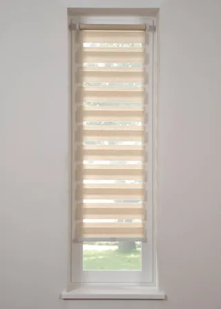 bonprix Schnurloses Doppelrollo in Leinen-Optik, beige, Gr.200x80 cm, Moderner Sichtschutz mit praktischer Funktion!