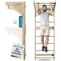 ArtSport Sprossenwand Holz Sprossenwand, für Erwachsene, Indoor Sportgerät aus Holz mit Klimmzugstange