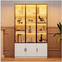 Merax Glasvitrine mit LED-Beleuchtung steuerbar per App (Wohnzimmerschrank Hochschrank Multifunktionsschrank, 1-St) Standvitrine mit 6 Türen und größer Stauraum, Vitrine, 120x32x200 cm
