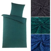 Visaggio Bettwäsche Seersucker Bettbezug Set Quadrat Gestreift, Seersucker, 2 teilig, Pflegeleicht, kühlend, Sommer Bettwäsche