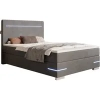wonello Boxspringbett Portland, Samt Bett mit LED-Beleuchtung, 2x USB-Anschluss und Topper