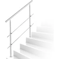 Clanmacy Treppengeländer Edelstahl Ø 42mm für Innen&Außen Treppenhaus 80 -160cm 0-5 Querstäbe, 80 cm Länge, mit 2 Pfosten, für Brüstung Balkon Garten