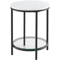 VASAGLE Beistelltisch, 2 Ebenen, Hartglas, Marmoroptik, Ø 45 cm, modern, minimalistisch