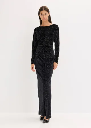 bonprix Abendkleid mit Glitzer, schwarz, Gr.48, Modern und Feminin: Abendkleid mit Glitzer und drapierter Taille