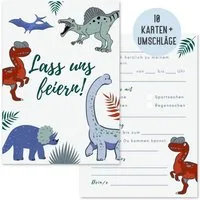 Things of Happiness Einladungskarten 10 Kindergeburtstag Einladungen inkl. Umschläge Tiere Feuerwehr, Dinosaurier Safari Reh Dschungel