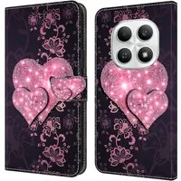 CLM-Tech Handytasche für Xiaomi Redmi Note 15 5G Klapphülle aus PU Leder (rosa Herzen, 1-tlg., Flip Case), Magnetverschluss, Standfunktion und Kartenfächer
