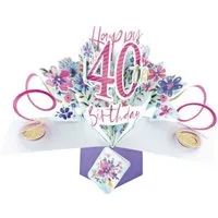 Second Nature Pop Ups Geburtstagskarte Grußkarte PopUp 'Happy 40th Birthday' Blumen