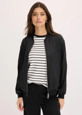 bonprix Blouson aus fließendem Satin, schwarz, Gr.52, Blouson-Jacke aus hochwertigem Satin, aus Satin