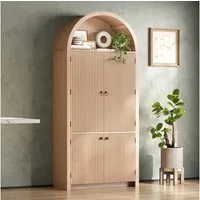i@home Hochschrank Mehrzweckschrank Bogenschrank (1-St., 3 Einlegeböden, 2 Türablagen, Kippschutz für Küche, Wohnzimmer) Sideboard mit Bogenform, offenes Oberfach 80x40x180 cm modern