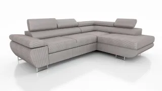 Couchgarnitur ELON Stoff Taupe mit Schlaffunktion Ottomane Rechts