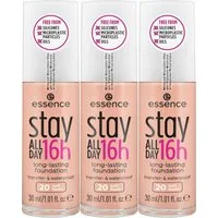 Essence Foundation STAY ALL DAY 16H LONG LASTING FOUNDATION, 3-tlg., mit wasserfester Textur für ein ebenmäßiges, mattes Finish