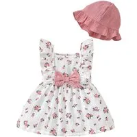 Lapastyle A-Linien-Kleid Baby Mädchen Kleidung, ärmelloses Rüschenkleid und Hut, 100% Baumwolle (Set, 2-tlg) Süßes Sommerkleid-Set mit Blumenmuster, für Freizeit und Partys
