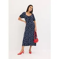 bonprix Midikleid mit Smock am Rücken, ausgestellte Passform, Kurzarm