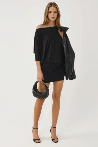 Asymmetrisches Kragenfigurbetontes Minikleid