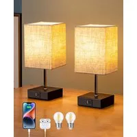 EDISHINE LED Nachttischlampe 2er-Set Schreibtischlampe Touch Dimmbar, Tischleuchten mit USB, LED wechselbar, warmweiß, kleine Tischlampe mit Ladefunktion für Fensterbank, Geschenk