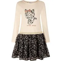 happy girls A-Linien-Kleid Happy girls Kleid wild ones Langarm Katze Herzen beige (kein Set, 1-tlg)